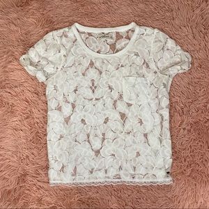 Abercrombie & Fitch Juniors White Sheer Lace Tee
